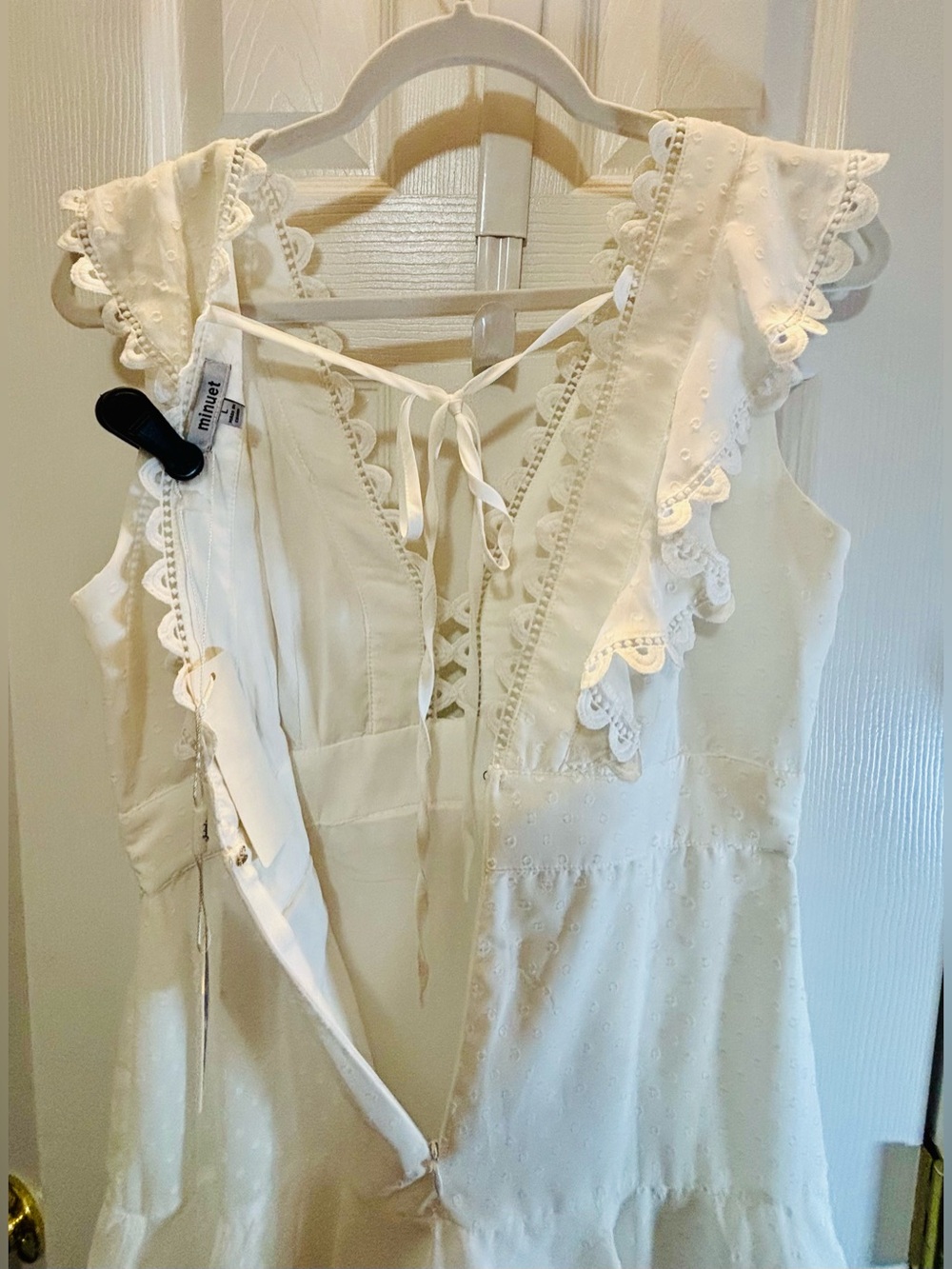 Minuet Boutique White Ruffle V-Neck Mini Dress - Picture 3 of 8